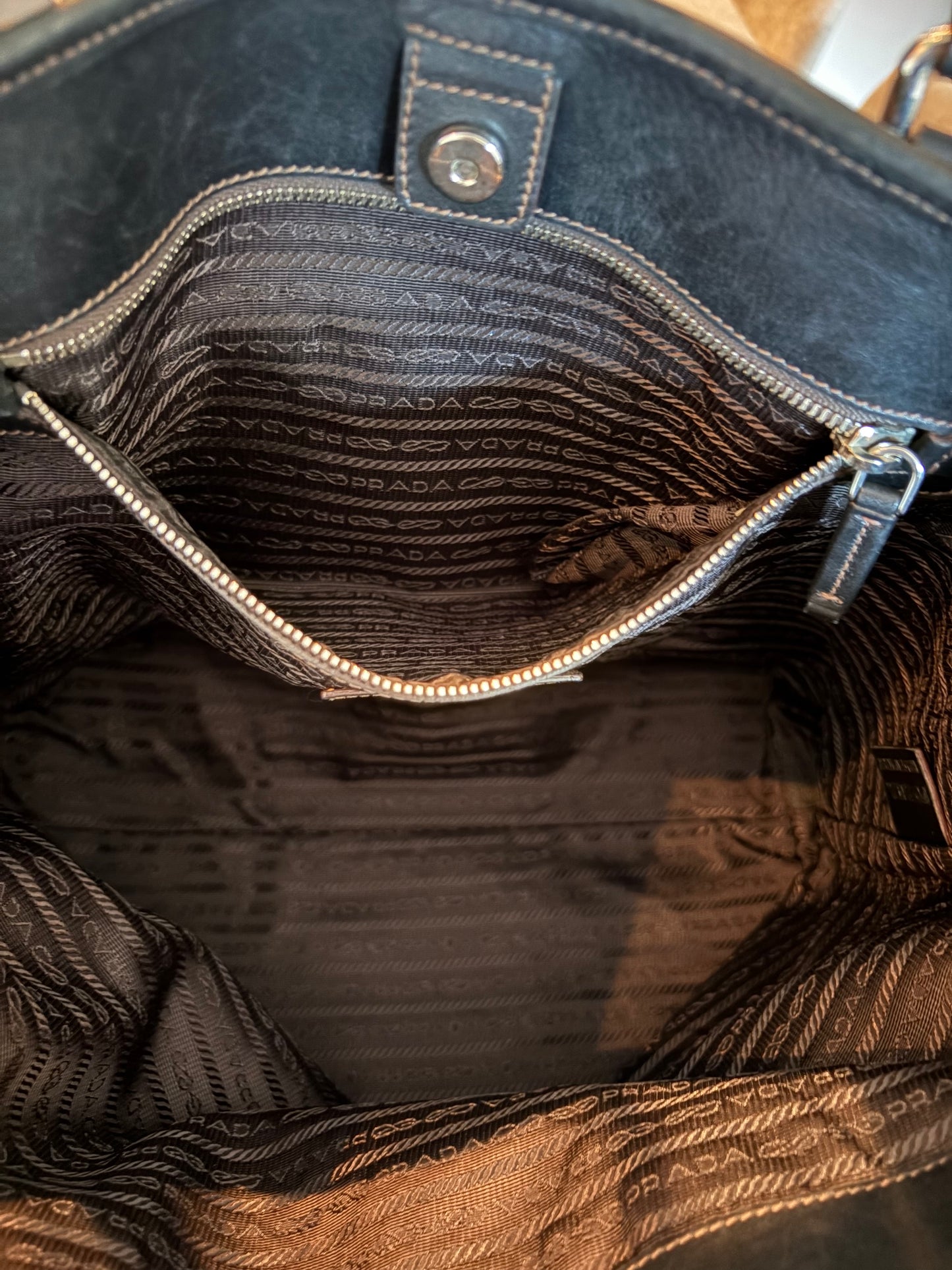 Vintage Prada logo jacquard tote, condition detail