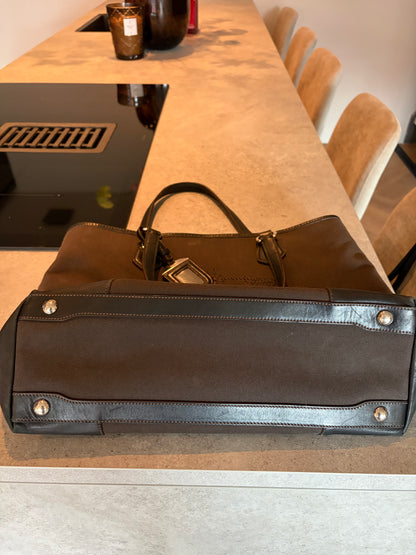 Vintage Prada logo jacquard tote, base detail
